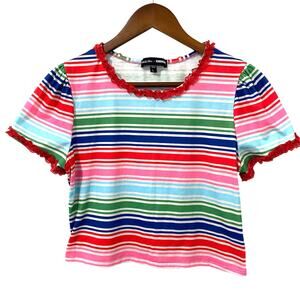 Dolls Kill x Chucky Rainbow Striped Crop Top Y2K Alt Horror Tee Size L